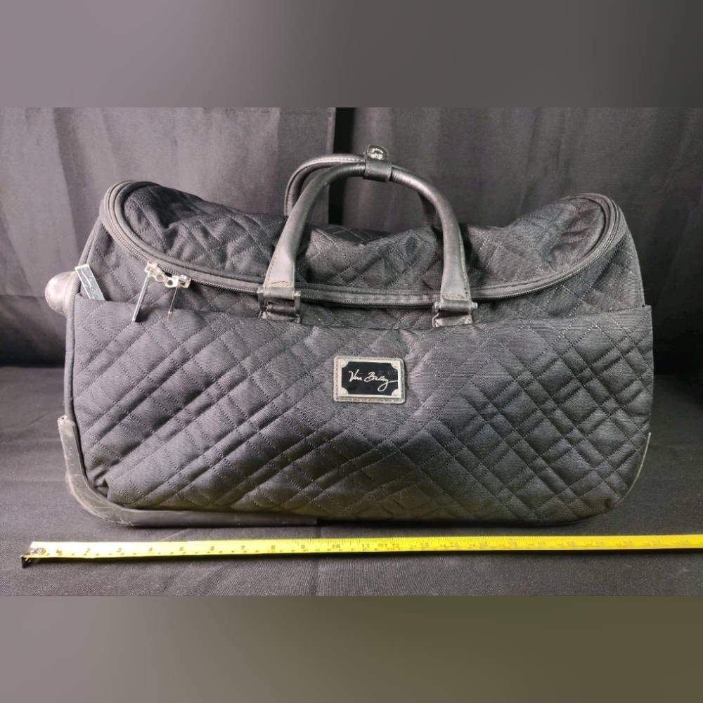 Vera Bradley Rolling Duffle Bag Solid Black Quilted Carry On Suitcase